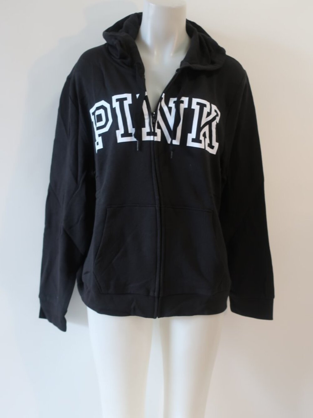NWT Women Pink Victoria's Secret (Item-17) Black White Zip Logo Hoodie XXL - Picture 3 of 8